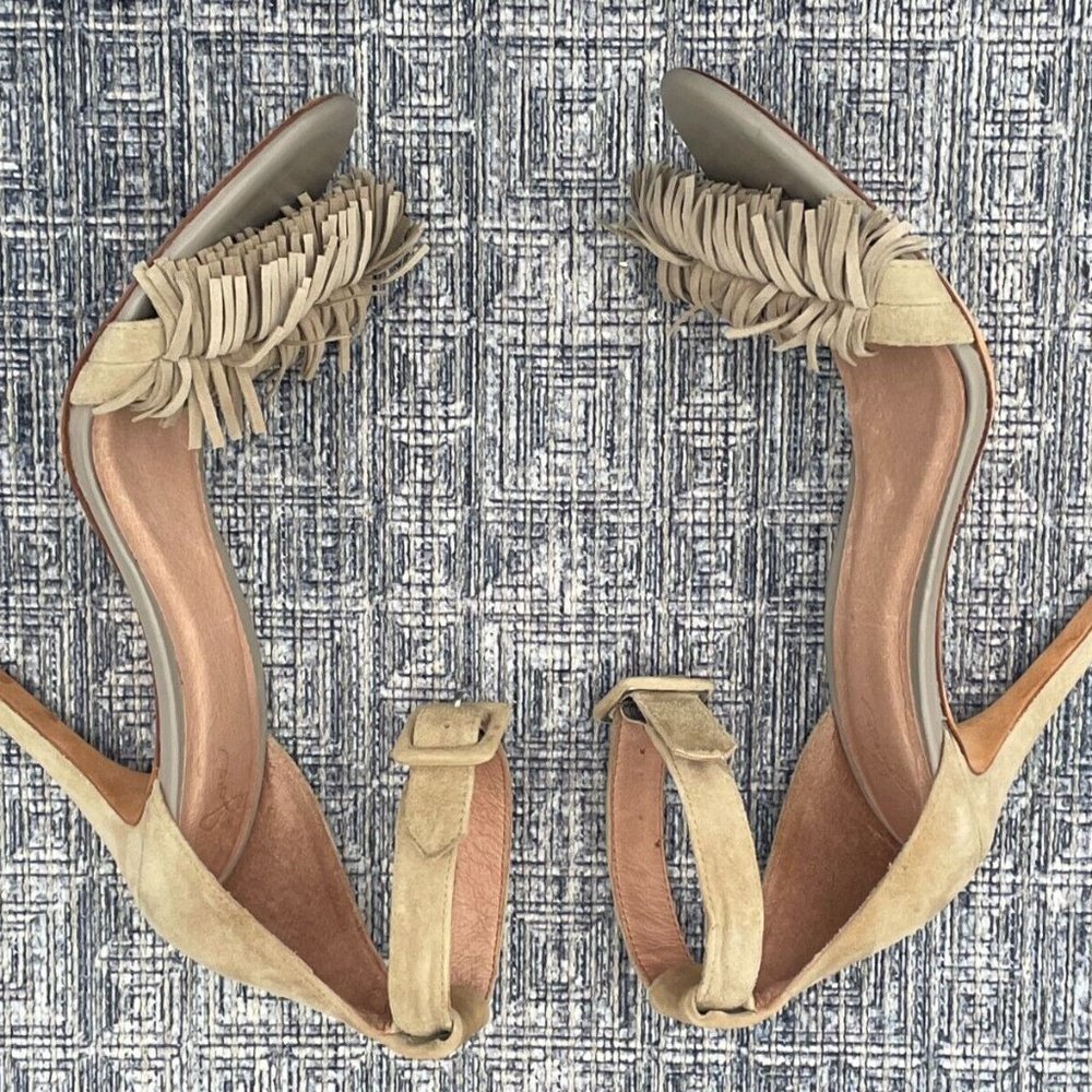 Joie Women Heels Leather Suede Upper Fringe Pump Shoes Size 38.5 - Picture 9 of 12